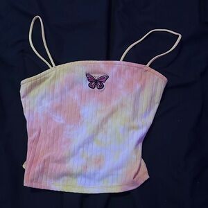 Rue21 Pink & Yellow Tie-Dye Ribbed Butterfly Cami